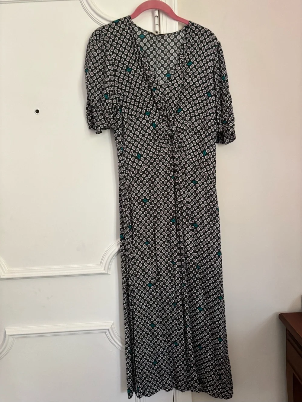 Maje Black Midi Dress with Teal Dot Print - Picture 6 of 8